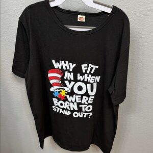 Autism Dr Seuss Black Graphic T-Shirt Boys L NWOT